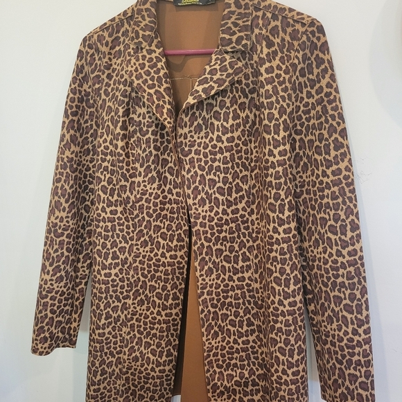 Bellini Fashion Faux Suede Leopard Print Long Jacket XS - Picture 3 of 8